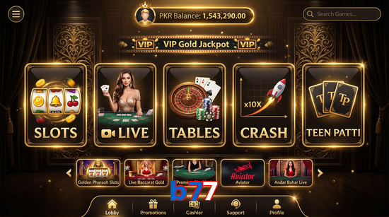 Main screen of B77 casino page for PK players
