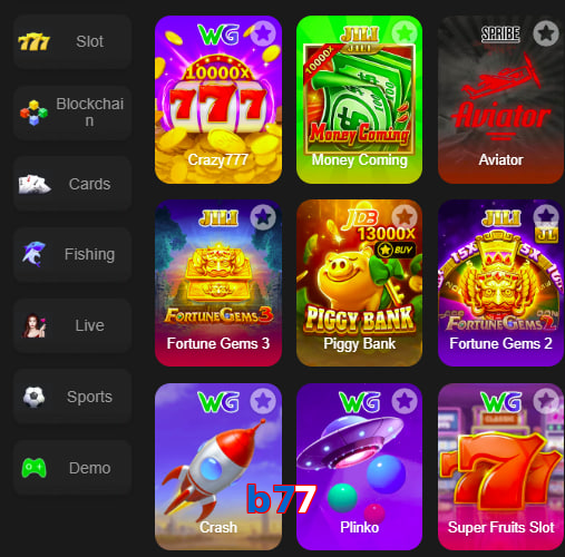 Main screen of B77 game page for PK players