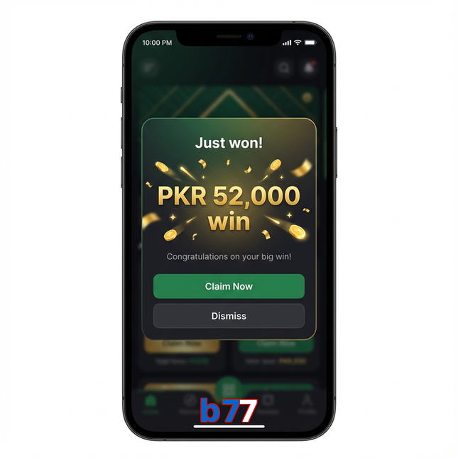 Main screen of B77 win page for PK players